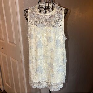 Altar'd State Ivory and Light Blue Floral Lace sleeveless top